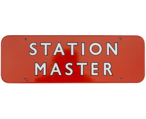 BR(NE) FF enamel doorplate STATION MASTER with black edged letters. In excellent condition with a few small edge chips. Measu