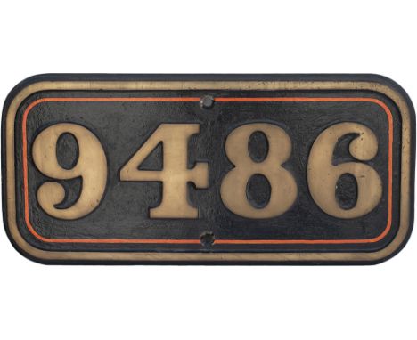 BR(W) brass cabside numberplate 9486 ex Hawksworth 0-6-0 PT built by Robert Stephenson &amp; Hawthorn Ltd in 1952. Allocated 