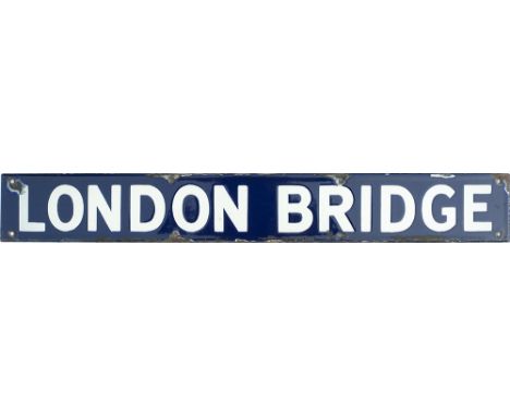 Southern Railway enamel indicator LONDON BRIDGE ex Waterloo departure board. In excellent condition with minor chipping, meas
