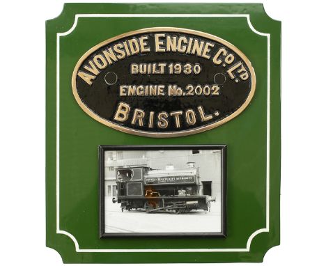 Worksplate AVONSIDE ENGINE Co LTD BRISTOL BUILT 1930 ENGINE No 2002. Ex 0-4-0ST. Supplied new to the London Power Co Ltd Batt