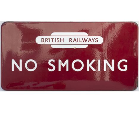 BR(M) FF enamel station sign NO SMOKING with British Railways totem at the top. In excellent condition. Measures 24in x 12in.