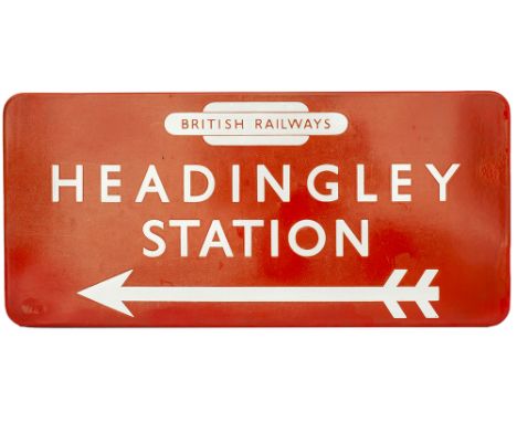 BR(NE) FF enamel direction sign HEADINGLEY STATION with British Railways totem and left facing arrow, from the former North E