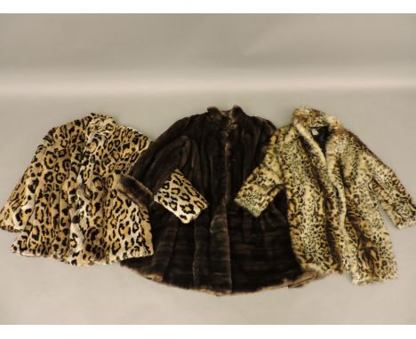An aquascutum faux fur Leopard print coat, a Biba faux fur Leopard print coat, and a Harrods of London faux fur brown mink co