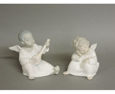 Two Lladro angels, part fish set, and Chinese tureen, cover and ladle