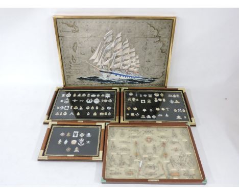 The framed diorama of various naval knots, three framed diorama of reproduction naval and army badges, and a limited edition 