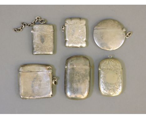 Five silver vesta cases, one with blue enamel liver bird and inscribed verso 'From the City of Liverpool - HMS Antrim, August