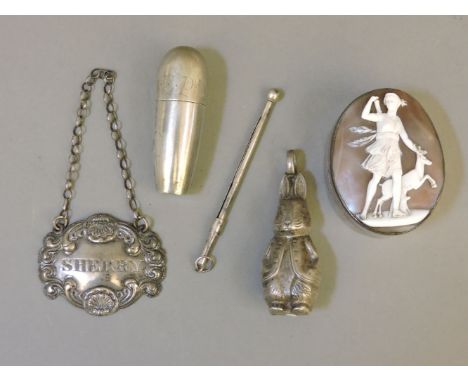 Silver items, including a Victorian oval box with carved cameo lid of Diana the Huntress, maker J W, Birmingham 1899, a Georg