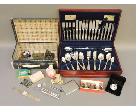 A Viners 'Parish' collection fifty-eight piece canteen of cutlery, a Royal Doulton figure 'Rose' HN1368, and a attaché case o
