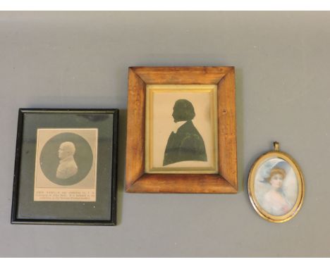 English School, c.1900,PORTRAIT OF A LADYoval;A silhouette of a cleric; and a newspaper cut out of a John Nash silhouette