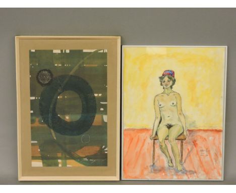 Bruce Beaugeard (British 20th Century)ABSTRACTSigned, watercolour, 35.8 x 22.8cm;Peter SpiroSEATED NUDESigned and dated, 77/7