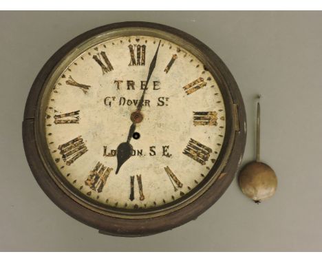 An antique mahogany fusee clock, with pendulum