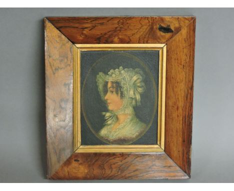 English School, c1820PORTRAIT OF A LADY Oil on panel, labelled 'PORTRAIT SPECIMEN' of art by A BilstonTea tray painted, in a 