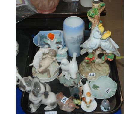 A small collection of Royal Copenhagen including a Faun and a kid goat, two puppies, frog dish, vase, trinket dishes,&nbsp; D