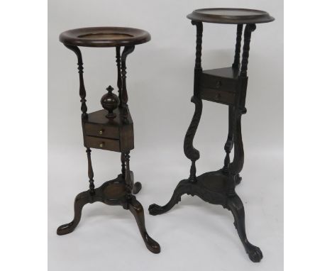 A Victorian mahogany two drawer wig stand and a similar two drawer shaving stand (2) Condition Report:Available upon request