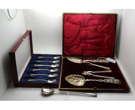 A set of six Victorian silver Old English pattern tea spoon with floral engraved terminals by George Edward &amp; Sons, Glasg