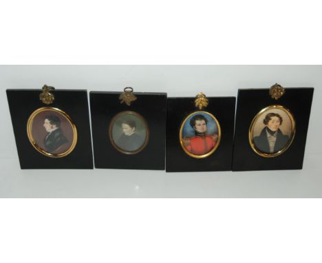 Four oval portrait miniatures of including a military officer, 7 x 6cm (4) Condition Report:Available upon request