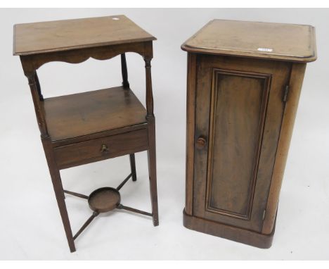 A Victorian mahogany three tier wash stand with single drawer and a Victorian mahogany single door bedside locker (2) Conditi