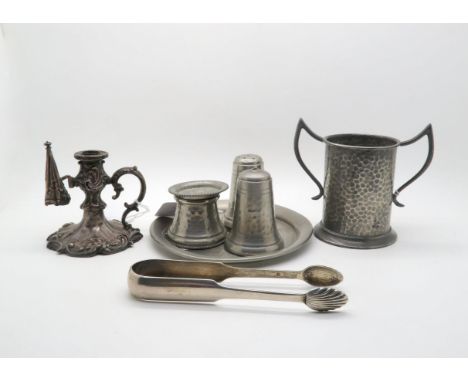 A Victorian cast silver chamberstick, with rococo style borders and a scrolling handle, by&nbsp;Henry Wilkinson, Sheffield 18