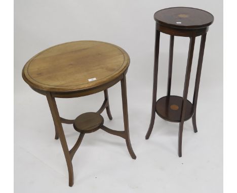 A Victorian mahogany circular two tier plant stand and a mahogany circular occasional table (2) Condition Report:Available up