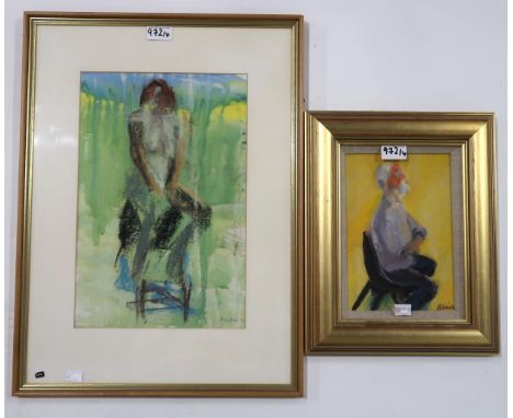 NAN BLAIR (SCOTTISH) A collection of four figurative works in oil and mixed media to include, Seated Nude, 51 x 40cm (largest