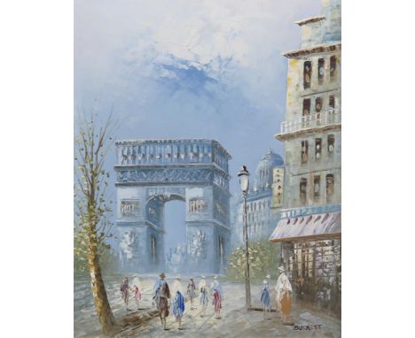 BURNETT&nbsp;Paris, signed, oil on canvas, 50 x 40cm, two others, and a print (4) Condition Report:Available upon request