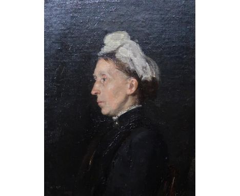 WILLIAM WALLS&nbsp;Portrait profile of a lady, signed, oil on board,dated, 1890, 28 x 22cm Condition Report:Available upon re