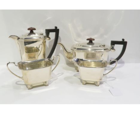 A George V silver four piece tea service, of faceted form, by&nbsp;Charles S Green &amp; Co, Birmingham 1932, 1768gms (4) Con