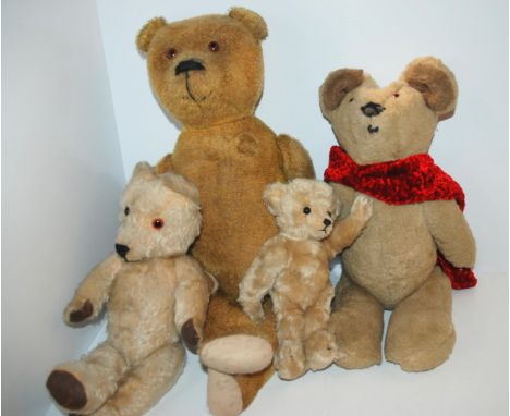 A vintage Teddy bear and three other Teddy bears, 60cm and smaller (4) Condition Report:Available upon request