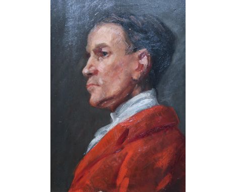 BRITISH SCHOOL&nbsp;Portrait of a gentleman in red hunting jacket, oil on board, 37 x 26cm Condition Report:Available upon re