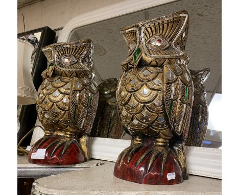 PAIR OF BEJEWELLED OWL FIGURES - 44 CMS (H)