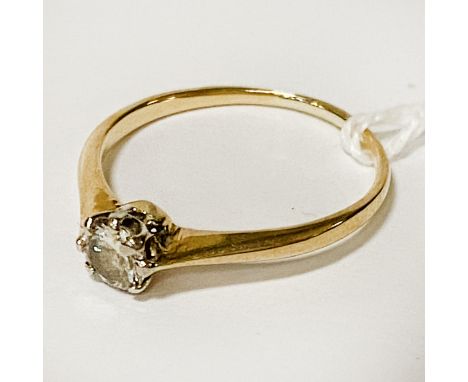 18CT GOLD 0.20 POINT DIAMOND SOLITAIRE RING - SIZE L - 1.6 GRAMS APPROX