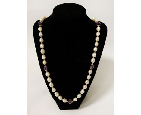 AMETHYST &amp; PEARL 14K GILT SILVER NECKLACE