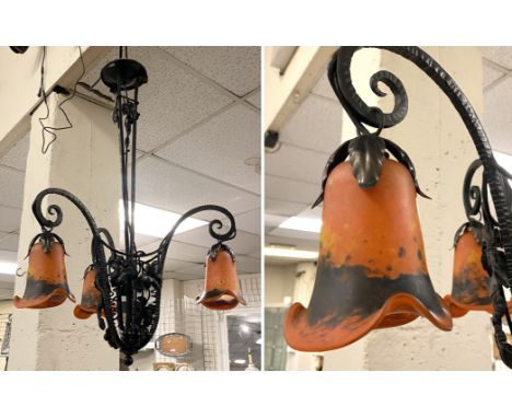 ART DECO CHANDELIER IN STYLE OF NICE FRERES &amp; DEGUE - 80CM DROP APPROX