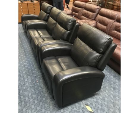 SCS 2 SEATER FINN SOFA &amp; 2 RECLINERS IN BLACK LEATHER