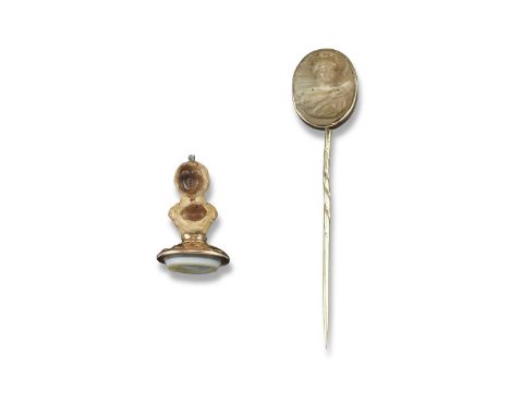 An unusual double-sided cameo fob seal, depicting the head and shoulders of a woman and the matrix mounted with an oval-shape