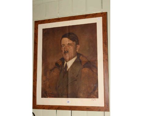 Adolf Hitler portrait print with facsimile signature in glazed frame
