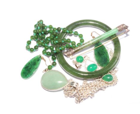 Chinese bangle, beads, bar brooch, etc
