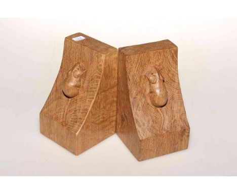 Pair of Robert Mouseman Thompson oak bookends