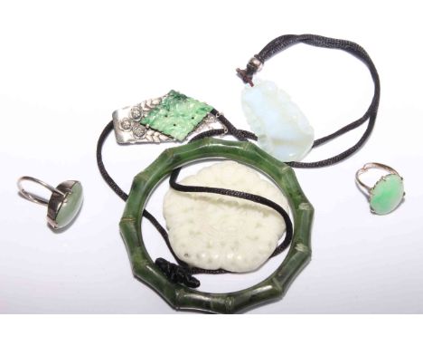 Chinese bangle, two rings, pendant, etc