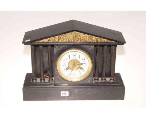 Victorian slate mantel clock with enamel dial