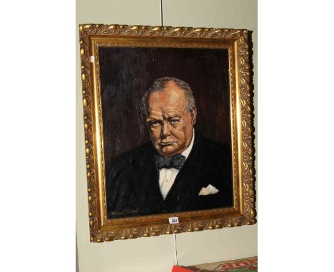 Michael J. Wood, portrait of Sir Winston Churchill, oil on canvas board, in gilt frame