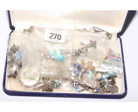Collection of silver and enamel; and silver and hardstone jewellery