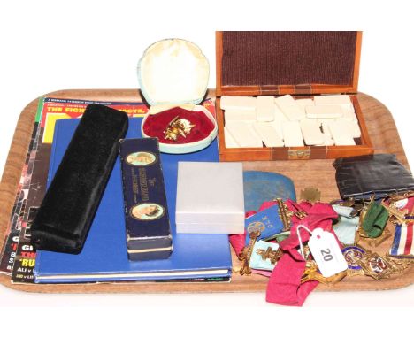 Masonic medals, dominoes, Hohner harmonica, wrist watch, pocket watch, Boxers magazines, etc