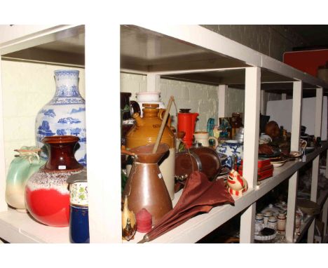 West German and other vases, stoneware Domestos bottle, Poole dish, Denby Arabesque coffee set, glassware, china, metalware, 