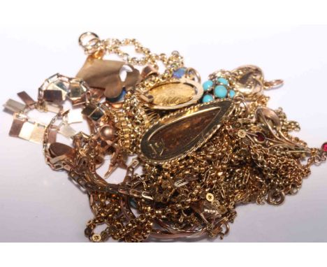 Collection of yellow metal jewellery including 9 carat gold mounted opal necklace, earrings, etc; and other 9 carat gold piec