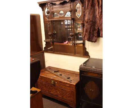 Carved Eastern trunk and Victorian walnut overmantel (2)