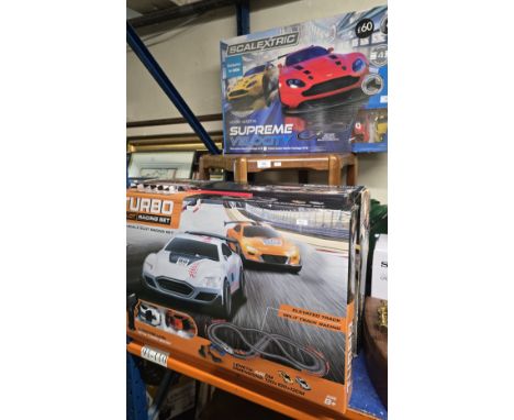 SCALEXTRIC RACE CAR GAME, 3 VARIOUS RACE CAR BOXED GAMES, MINI COOPER, TURBO RACE SET ETC