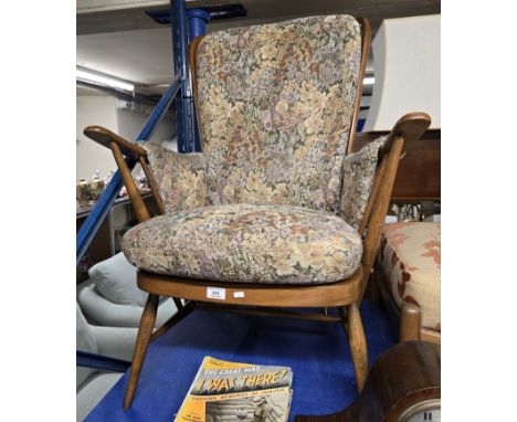 ERCOL SHAPED HIGH BACKED EASY CHAIR     