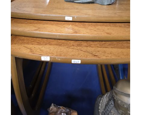 ERCOL FOOTSTOOL, NEST OF 3 NATHAN TEAK TEA TABLES