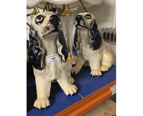 PAIR OF CERAMIC SPRINGER SPANIEL DOG ORNAMENTS, HAND PAINTED PIGGY BANK